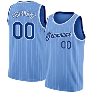Light Blue White Pinstripe Royal-White Authentic Personalized Basketball Jersey