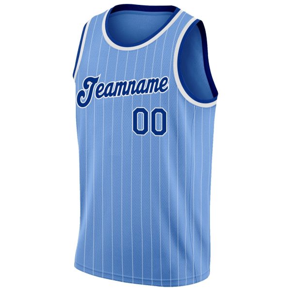 Light Blue White Pinstripe Royal-White Authentic Personalized Basketball Jersey - Image 5