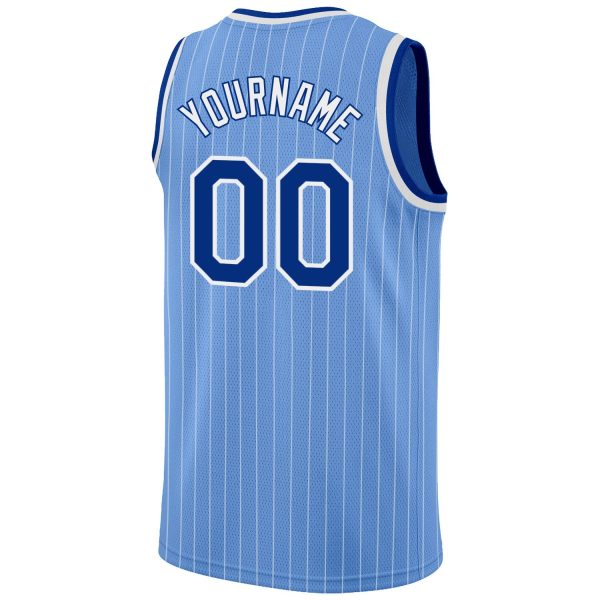 Light Blue White Pinstripe Royal-White Authentic Personalized Basketball Jersey - Image 6