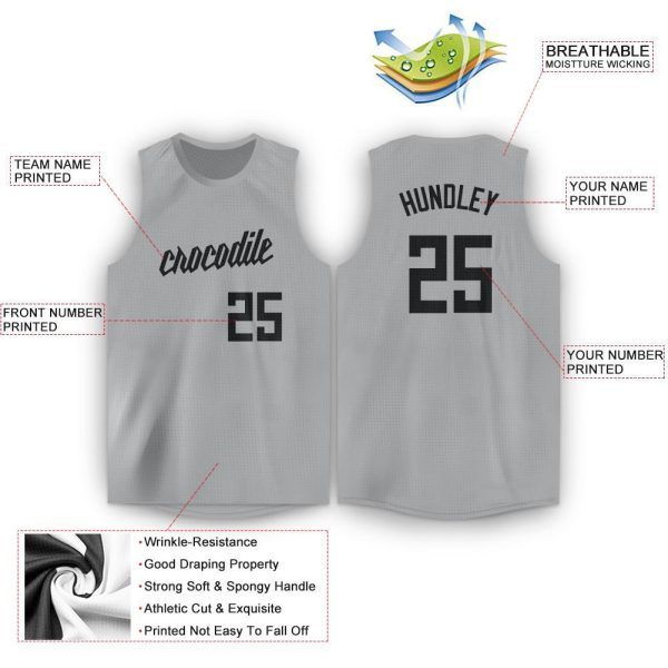 Gray Black Round Neck Personalized Basketball Jersey - Image 3