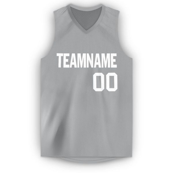 Gray White V-Neck Personalized Basketball Jersey - Image 2