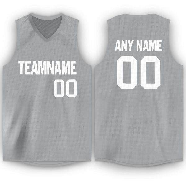 Gray White V-Neck Personalized Basketball Jersey
