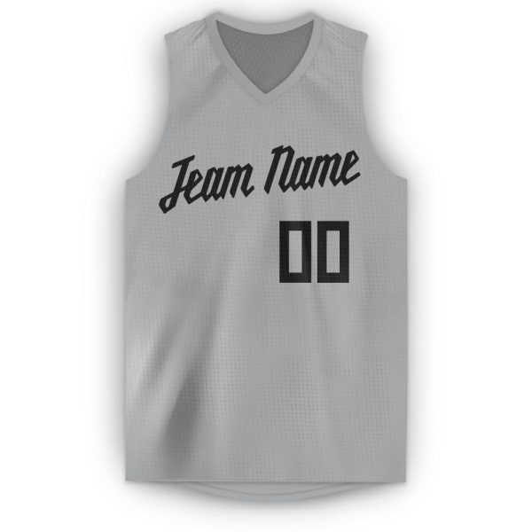 Gray Black V-Neck Personalized Basketball Jersey - Image 2