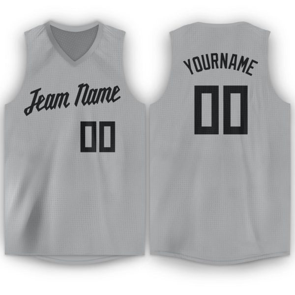 Gray Black V-Neck Personalized Basketball Jersey