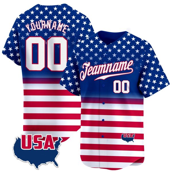 Royal Red White- Red Star & Horizontal Line Pattern Personalized Baseball Jersey