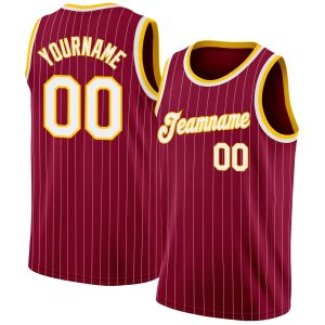 Maroon White Pinstripe White-Gold Authentic Personalized Basketball Jersey