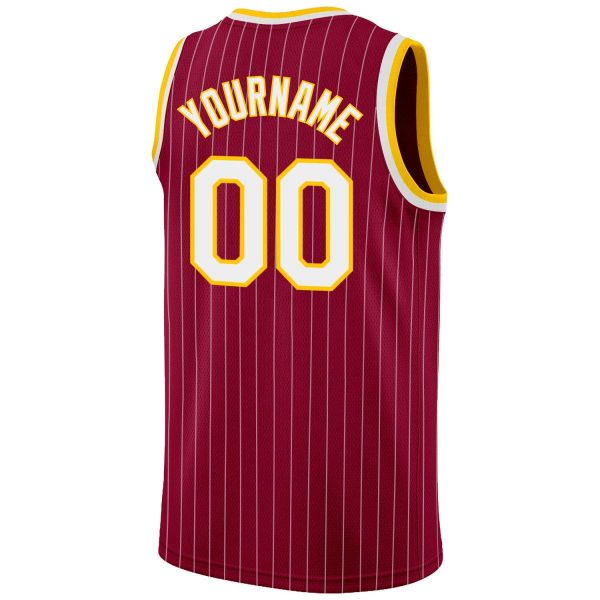 Maroon White Pinstripe White-Gold Authentic Personalized Basketball Jersey - Image 6