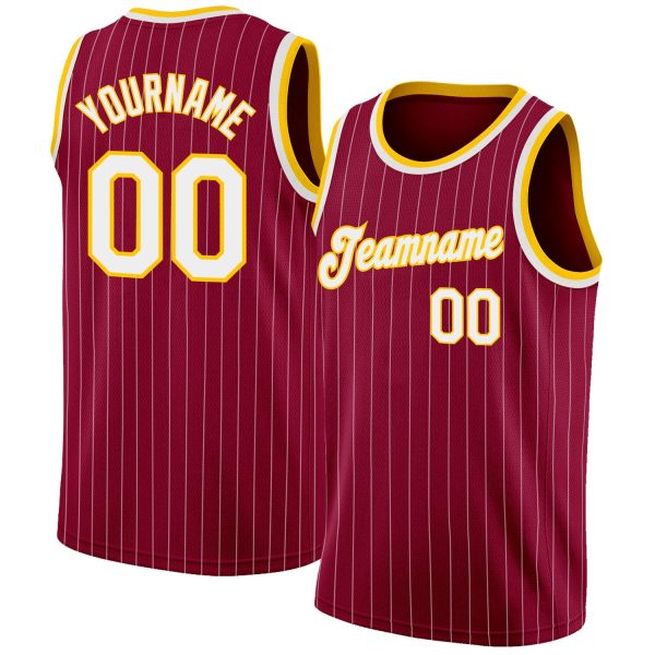 Maroon White Pinstripe White-Gold Authentic Personalized Basketball Jersey