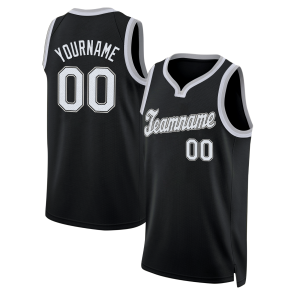 Black White - Gray Round Neck Personalized Basketball Jersey