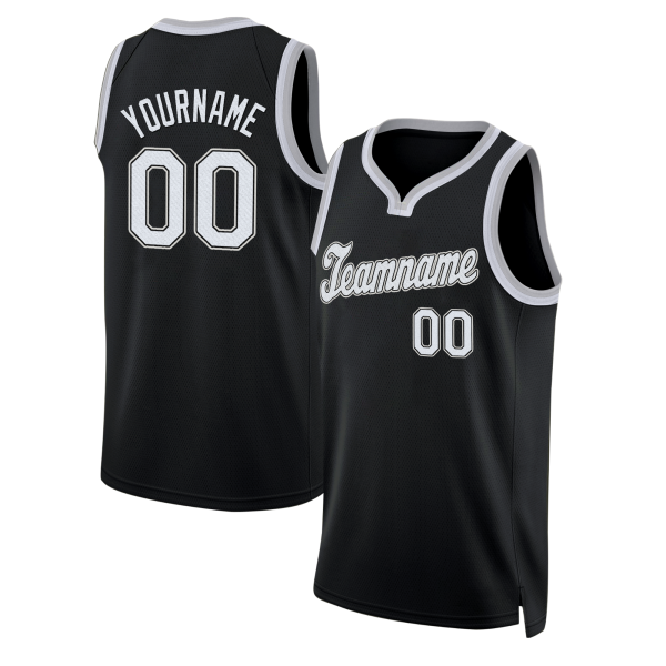 Black White - Gray Round Neck Personalized Basketball Jersey