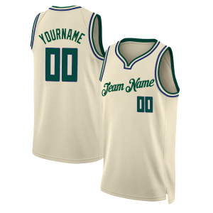 Cream Hunter Green - Royal Personalized Basketball Jersey