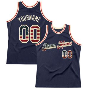 Navy Vintage USA Flag-Cream Authentic Throwback Personalized Basketball Jersey