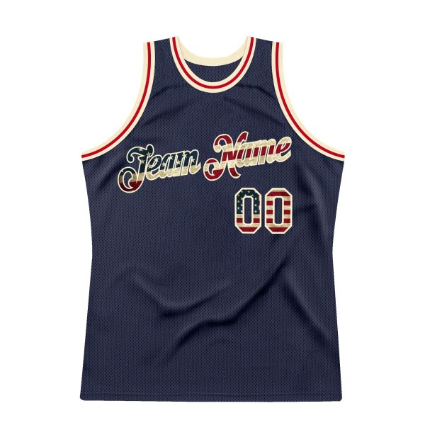 Navy Vintage USA Flag-Cream Authentic Throwback Personalized Basketball Jersey - Image 5