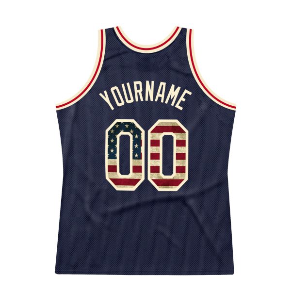 Navy Vintage USA Flag-Cream Authentic Throwback Personalized Basketball Jersey - Image 6