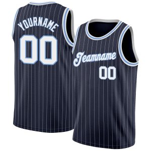 Navy White Pinstripe White-Light Blue Authentic Personalized Basketball Jersey