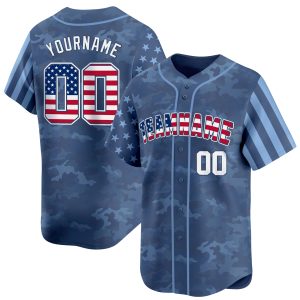 Blue USA Flag - White Navy Camo Personalized Baseball Jersey