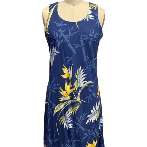 Hawaiian Bamboo Paradise Navy Button Front Tank Dress