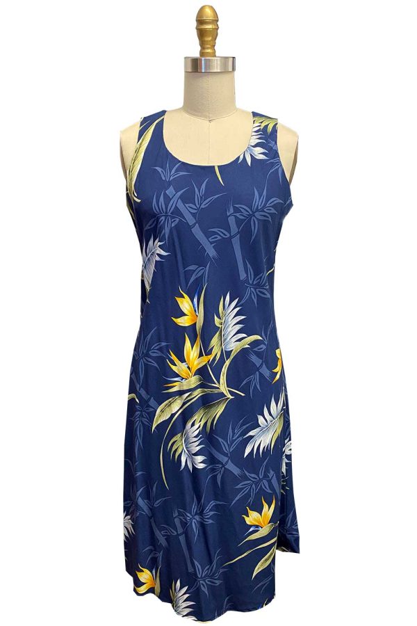 Hawaiian Bamboo Paradise Navy Button Front Tank Dress