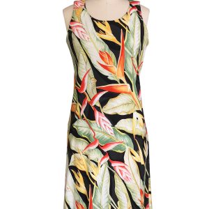 Hawaiian Heliconia Heaven Black Button Front Tank Dress
