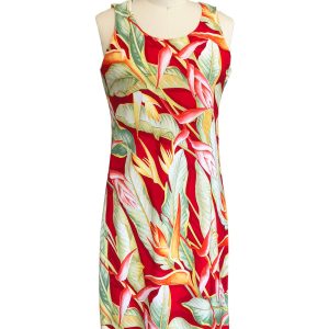 Hawaiian Heliconia Heaven Red Button Front Tank Dress