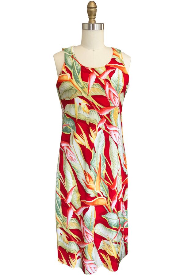 Hawaiian Heliconia Heaven Red Button Front Tank Dress