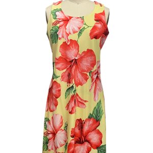 Hawaiian Super Hibiscus Yellow Button Front Tank Dress