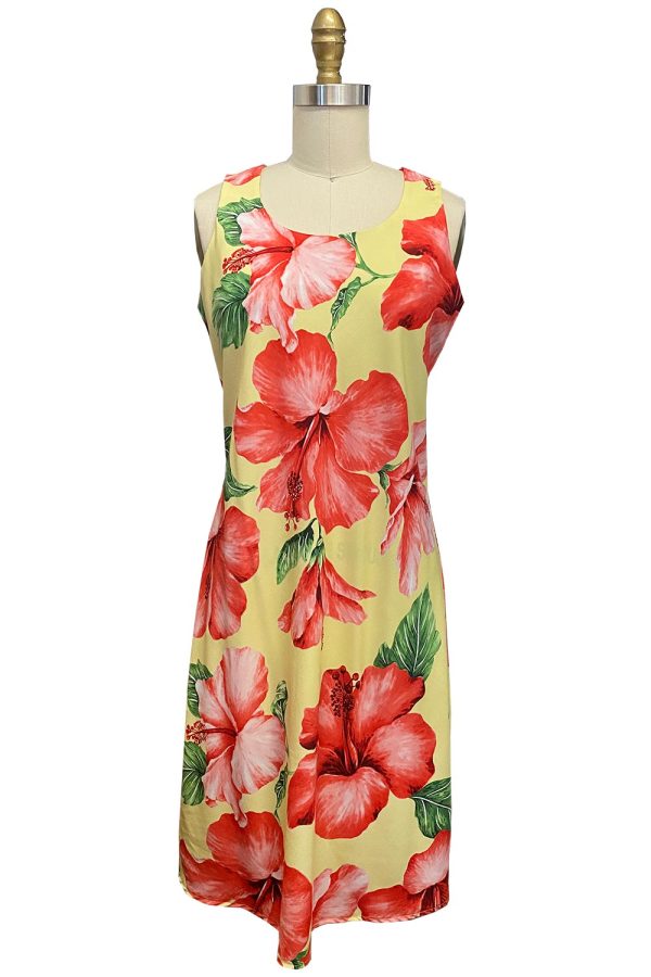 Hawaiian Super Hibiscus Yellow Button Front Tank Dress