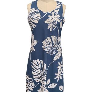 Hawaiian Tiare Fest Blue Button Front Tank Dress