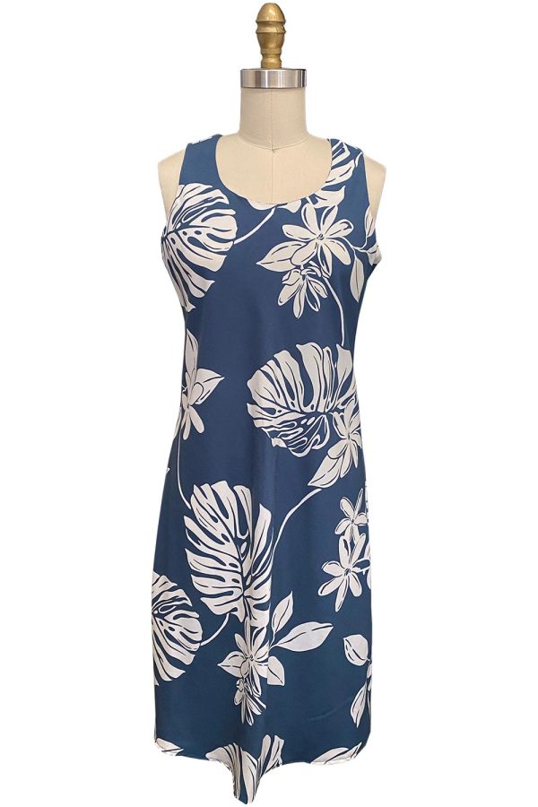 Hawaiian Tiare Fest Blue Button Front Tank Dress