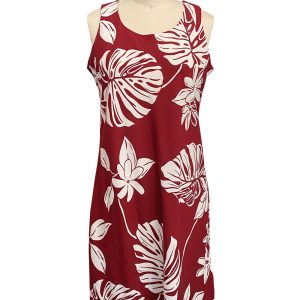 Hawaiian Tiare Fest Red Button Front Tank Dress