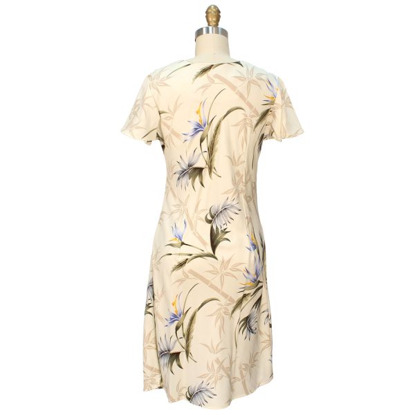 Hawaiian Bamboo Paradise Cream A-Line Dress with Cap Sleeves - Image 2