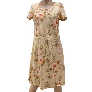 Hawaiian Hibiscus Resort Peach A-Line Dress with Cap Sleeves