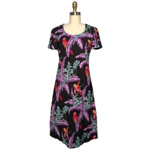 Hawaiian Junglebird Black A-Line Dress with Cap Sleeves