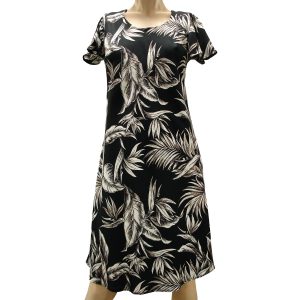 Paradise Jungle Black A-Line Dress with Cap Sleeves for Beach and Casual Wear