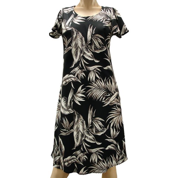 Paradise Jungle Black A-Line Dress with Cap Sleeves for Beach and Casual Wear