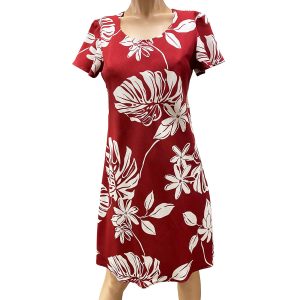 Hawaiian Tiare Fest Red A-Line Dress with Cap Sleeves