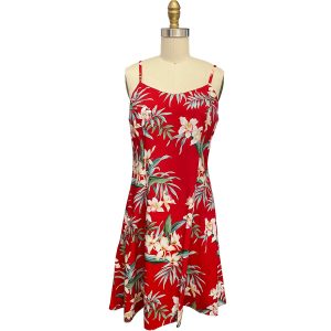 Hawaiian Ginger Orchid Red Spaghetti Dress