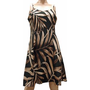 Hawaiian Islander Fronds Black Spaghetti Dress