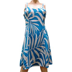 Hawaiian Islander Fronds Blue Spaghetti Dress