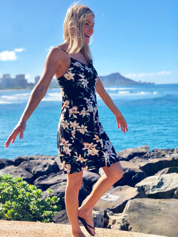 Hawaiian Star Orchid Black Spaghetti Dress - Image 3