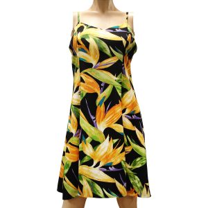 Hawaiian Watercolor Paradise Black Slip Dress