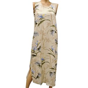 Bamboo Paradise Cream Long Tank Dress for Beach and Casual Wear