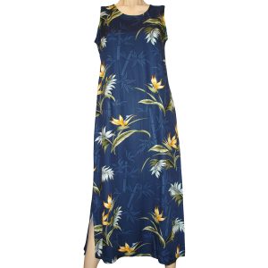 Bamboo Paradise Navy Long Tank Dress for Beach and Casual Wear