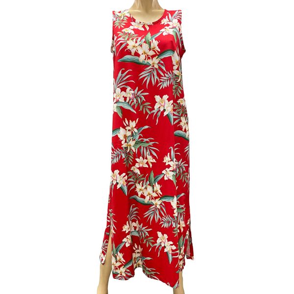 Ginger Orchid Red Long Tank Dress for Beach and Casual Wear