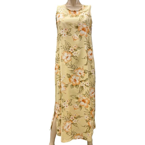 Hibiscus Resort Peach Long Tank Dress for Beach and Casual Wear