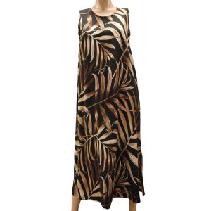 Islander Fronds Black Long Tank Dress for Beach and Casual Wear
