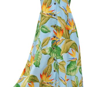 Hawaiian Airbrush Bird of Paradise Blue Button Front Tank Dress