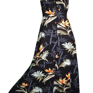 Hawaiian Bamboo Paradise Black Button Front Tank Dress