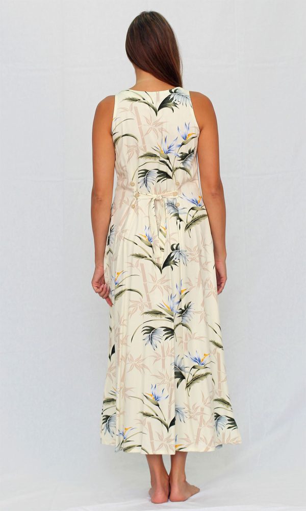 Hawaiian Bamboo Paradise Cream Button Front Tank Dress - Image 3