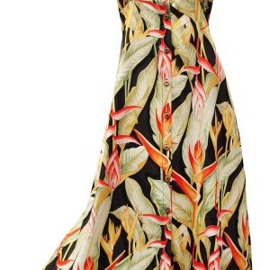 Hawaiian Heliconia Heaven Black Button Front Tank Dress